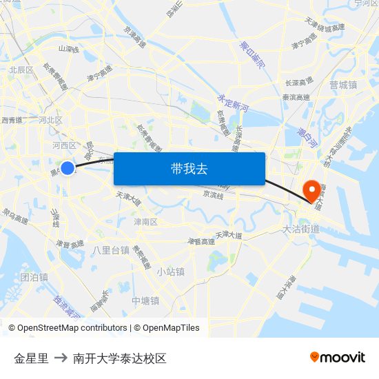 金星里 to 南开大学泰达校区 map