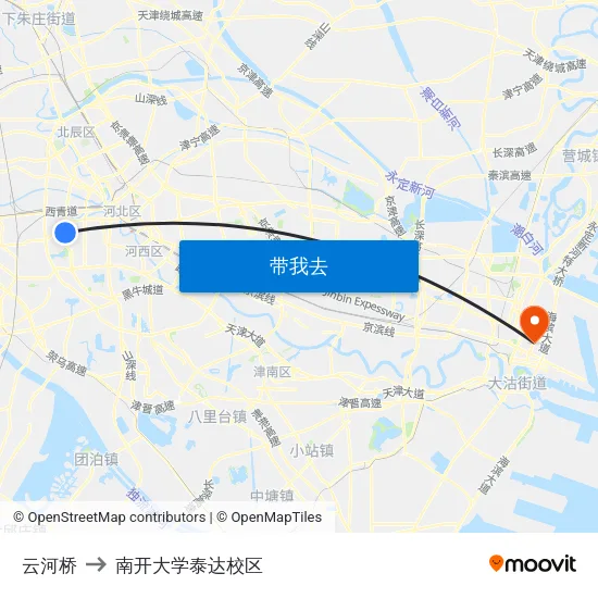 云河桥 to 南开大学泰达校区 map