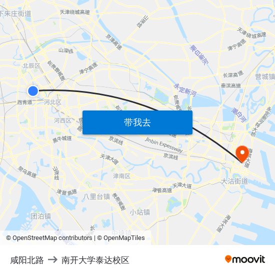 咸阳北路 to 南开大学泰达校区 map