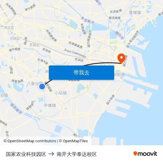 国家农业科技园区 to 南开大学泰达校区 map