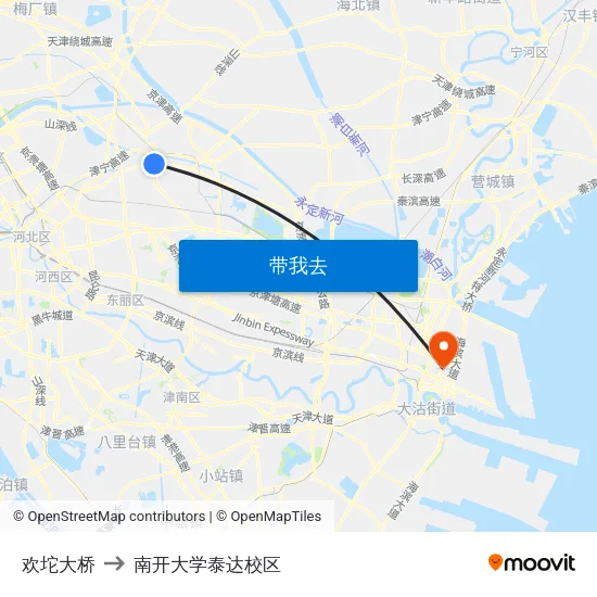 欢坨大桥 to 南开大学泰达校区 map