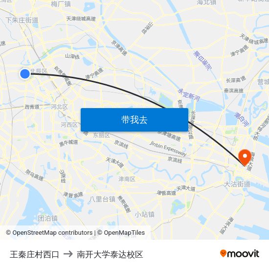 王秦庄村西口 to 南开大学泰达校区 map