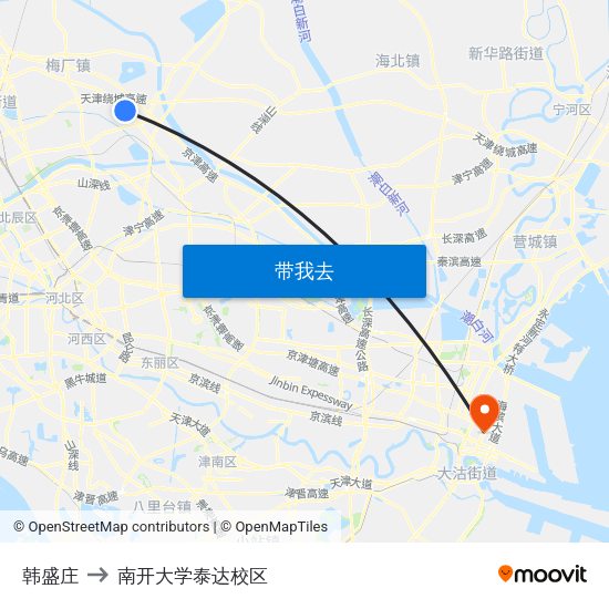 韩盛庄 to 南开大学泰达校区 map