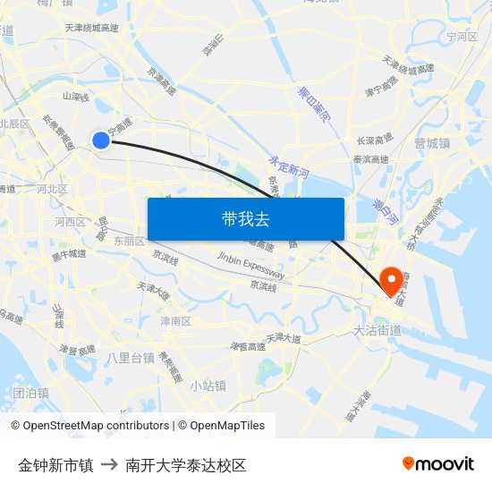 金钟新市镇 to 南开大学泰达校区 map
