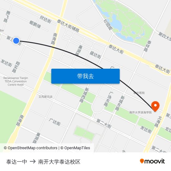 泰达一中 to 南开大学泰达校区 map