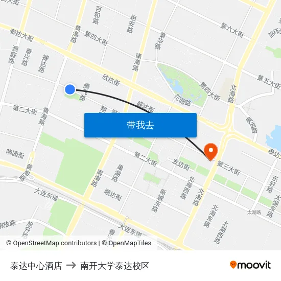 泰达中心酒店 to 南开大学泰达校区 map