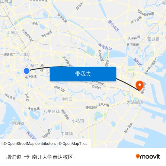 增进道 to 南开大学泰达校区 map