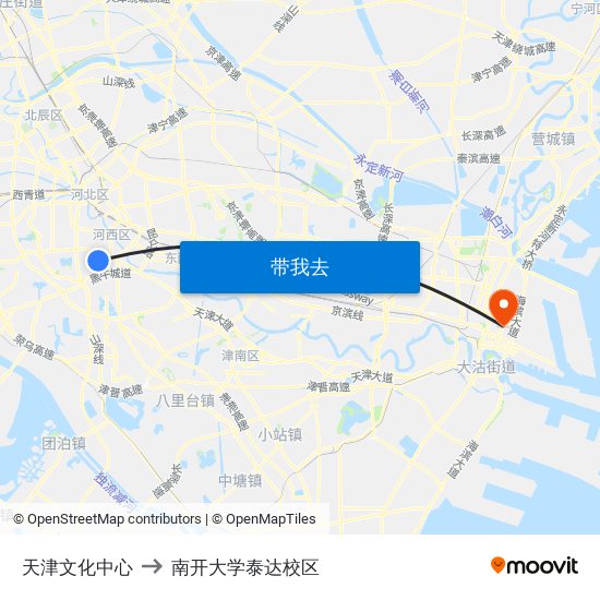 天津文化中心 to 南开大学泰达校区 map