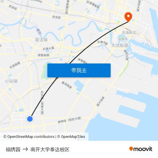福绣园 to 南开大学泰达校区 map