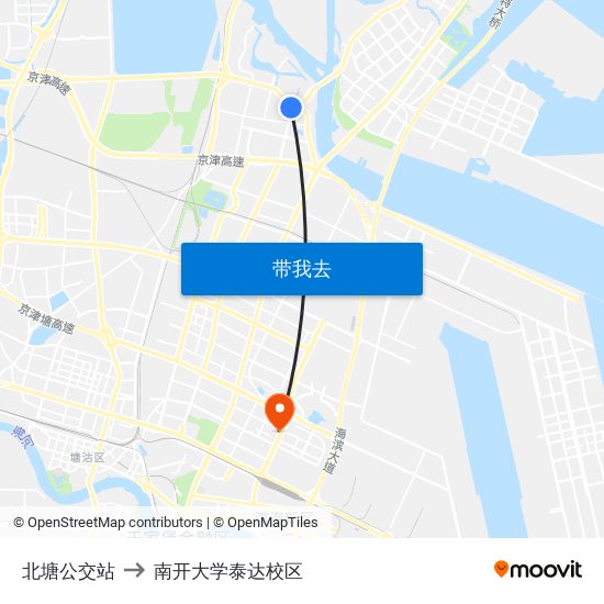 北塘公交站 to 南开大学泰达校区 map