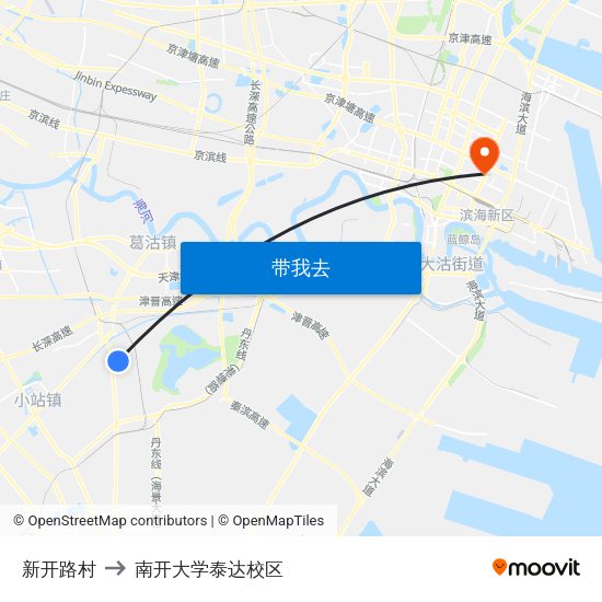 新开路村 to 南开大学泰达校区 map