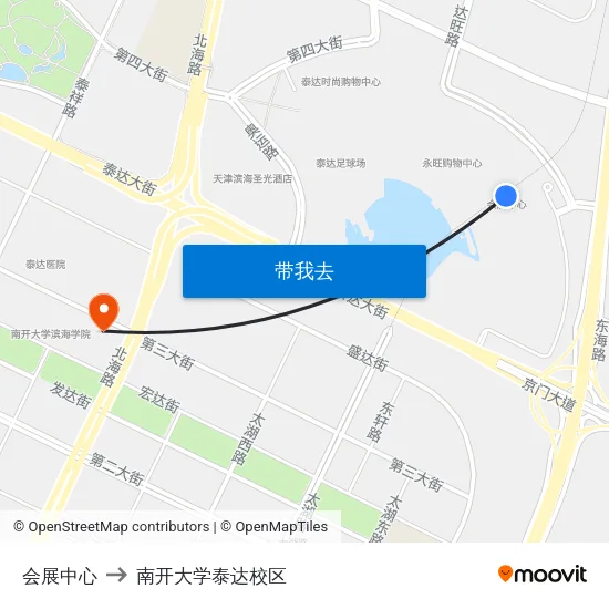 会展中心 to 南开大学泰达校区 map