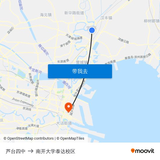 芦台四中 to 南开大学泰达校区 map