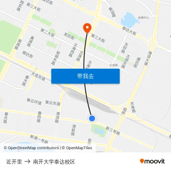 近开里 to 南开大学泰达校区 map