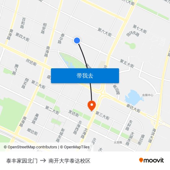 泰丰家园北门 to 南开大学泰达校区 map