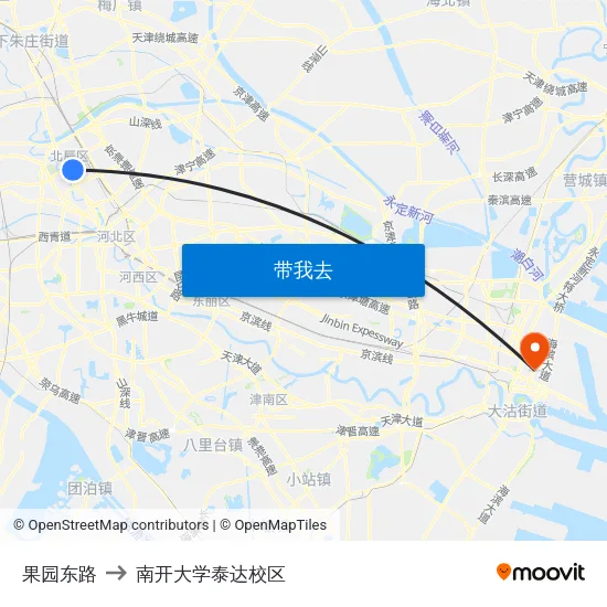 果园东路 to 南开大学泰达校区 map