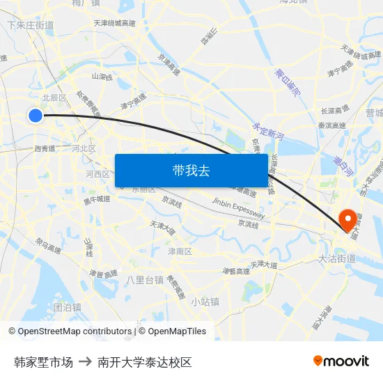 韩家墅市场 to 南开大学泰达校区 map