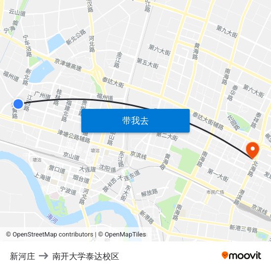新河庄 to 南开大学泰达校区 map