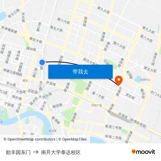 贻丰园东门 to 南开大学泰达校区 map