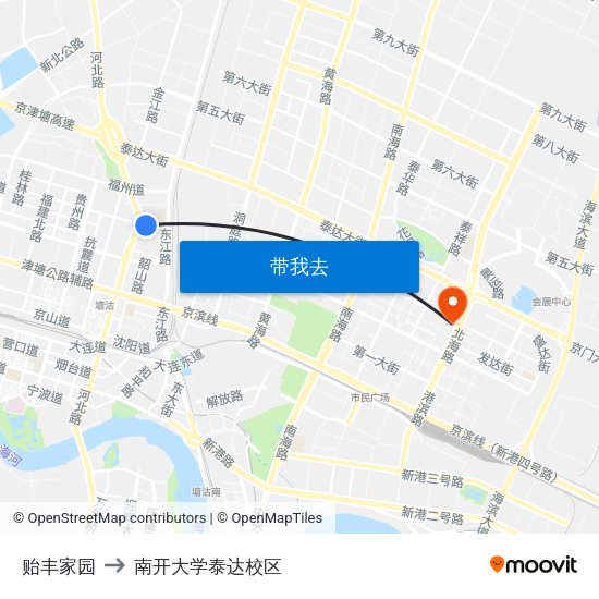 贻丰家园 to 南开大学泰达校区 map