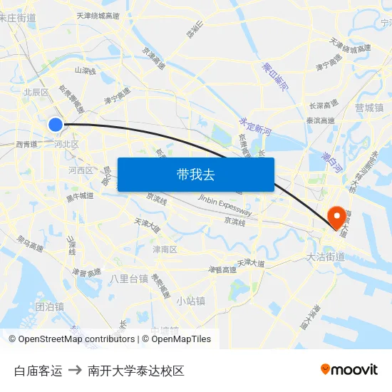 白庙客运 to 南开大学泰达校区 map