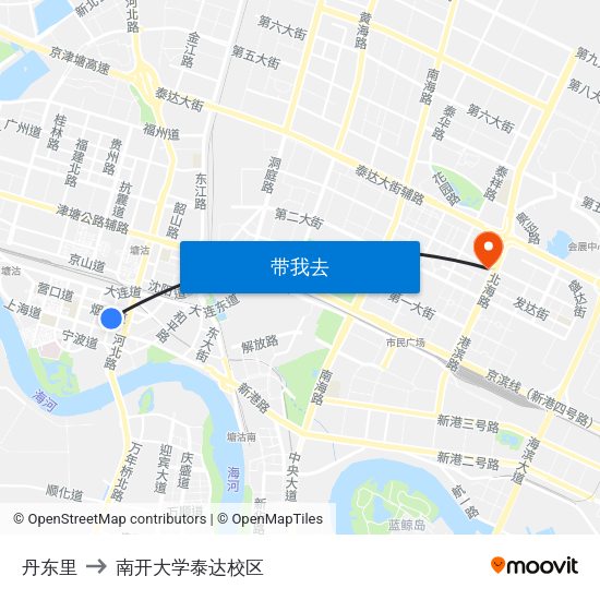 丹东里 to 南开大学泰达校区 map