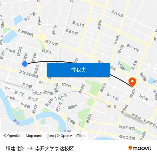 福建北路 to 南开大学泰达校区 map