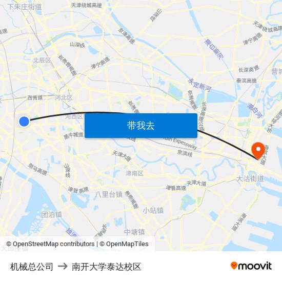 机械总公司 to 南开大学泰达校区 map