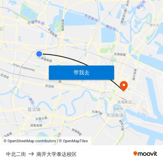 中北二街 to 南开大学泰达校区 map