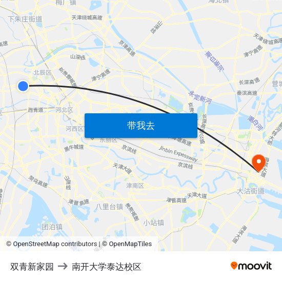 双青新家园 to 南开大学泰达校区 map