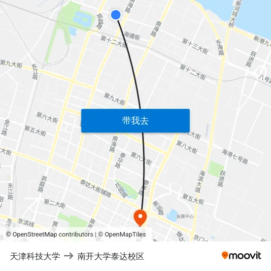 天津科技大学 to 南开大学泰达校区 map