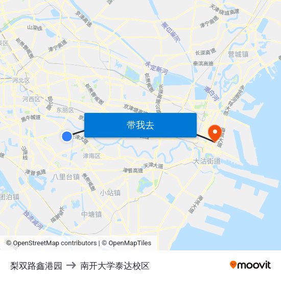 梨双路鑫港园 to 南开大学泰达校区 map