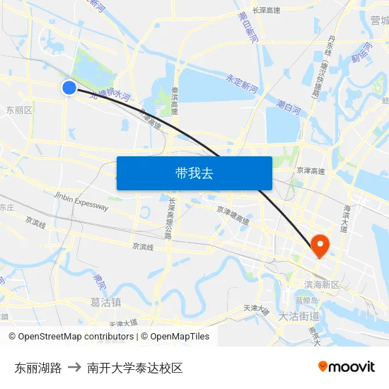 东丽湖路 to 南开大学泰达校区 map