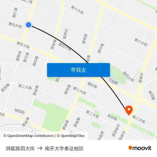 洞庭路四大街 to 南开大学泰达校区 map