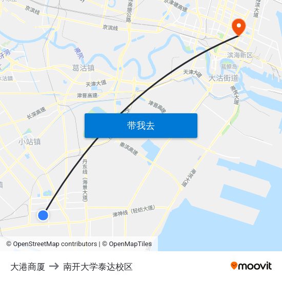 大港商厦 to 南开大学泰达校区 map
