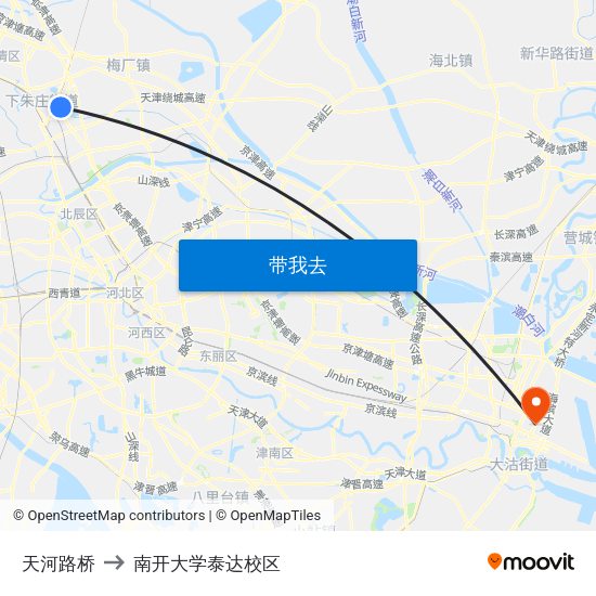 天河路桥 to 南开大学泰达校区 map