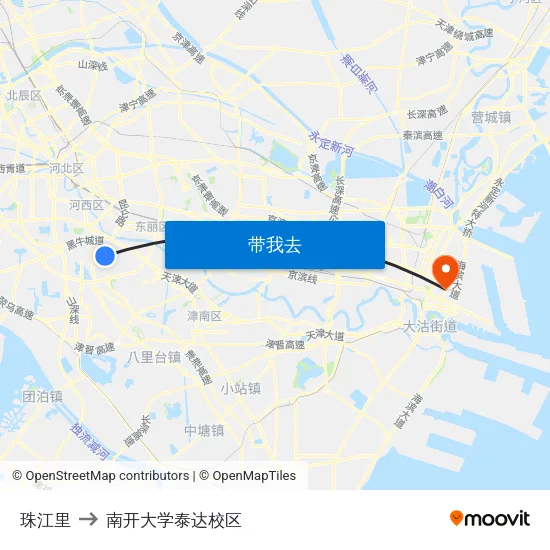 珠江里 to 南开大学泰达校区 map