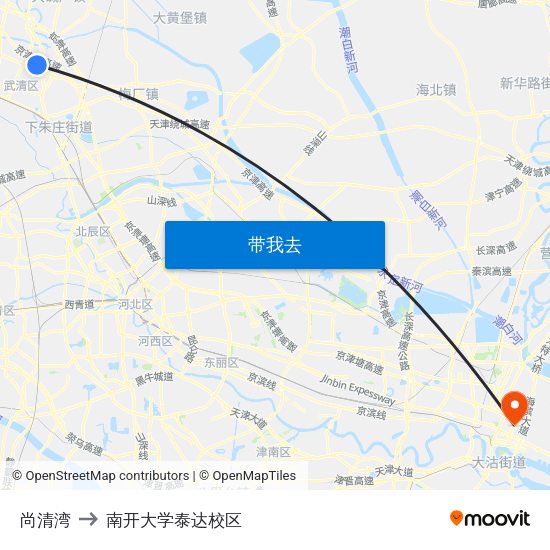 尚清湾 to 南开大学泰达校区 map