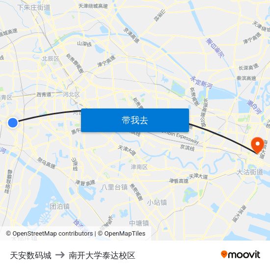 天安数码城 to 南开大学泰达校区 map