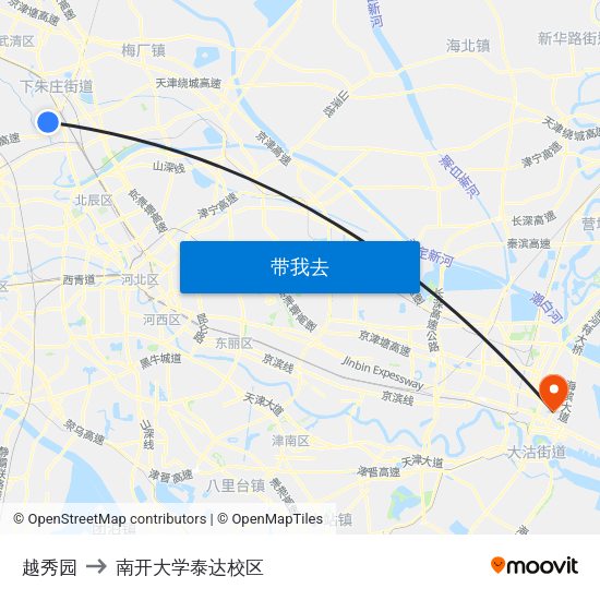越秀园 to 南开大学泰达校区 map