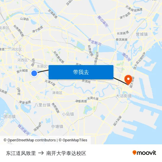 东江道风致里 to 南开大学泰达校区 map