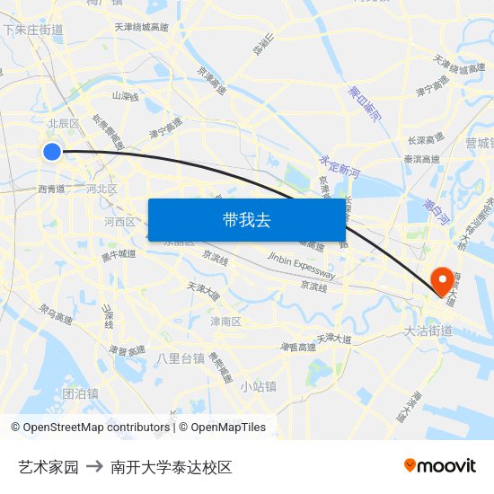 艺术家园 to 南开大学泰达校区 map