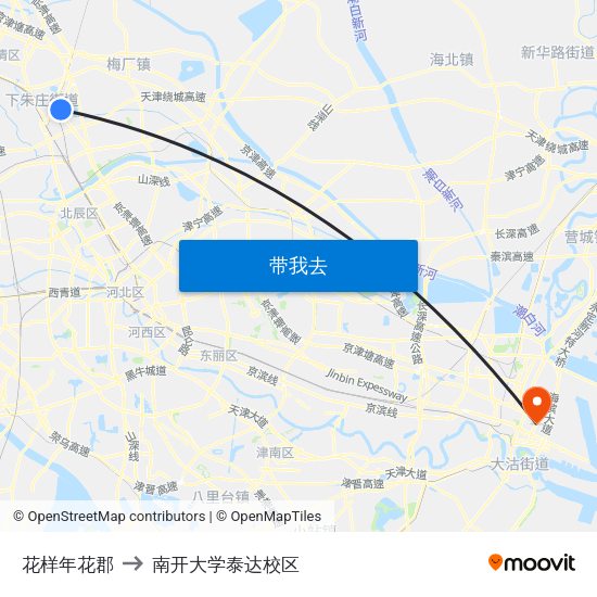 花样年花郡 to 南开大学泰达校区 map