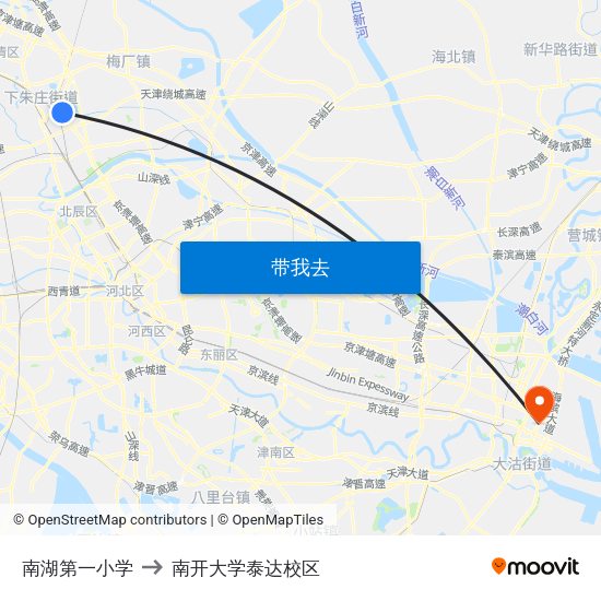 南湖第一小学 to 南开大学泰达校区 map