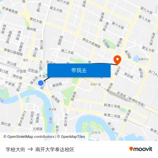 学校大街 to 南开大学泰达校区 map