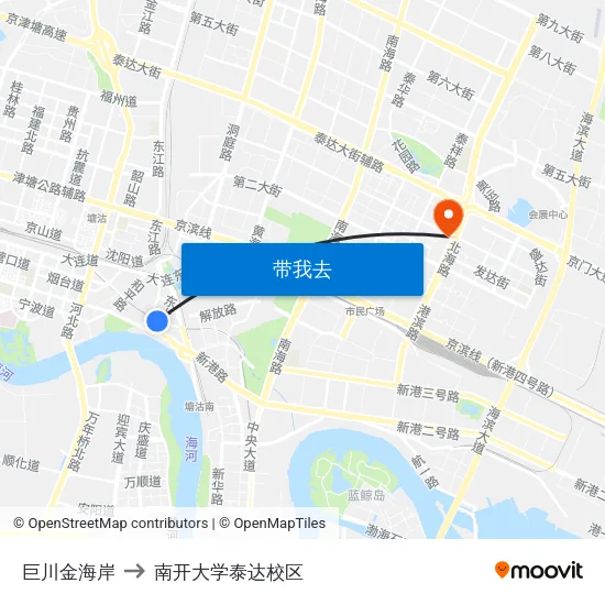 巨川金海岸 to 南开大学泰达校区 map
