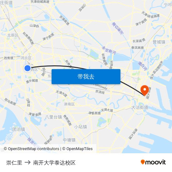 崇仁里 to 南开大学泰达校区 map