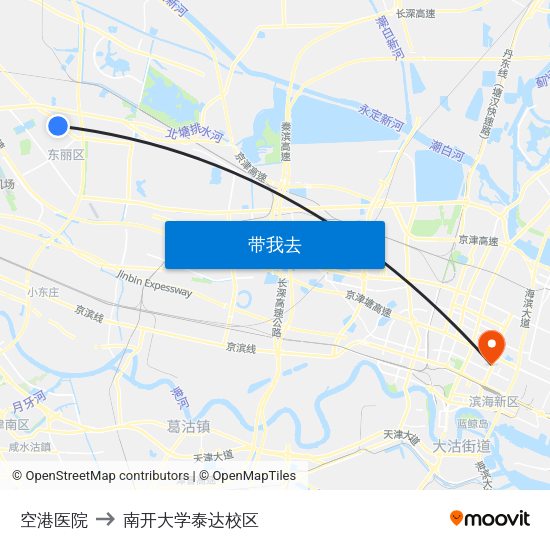 空港医院 to 南开大学泰达校区 map