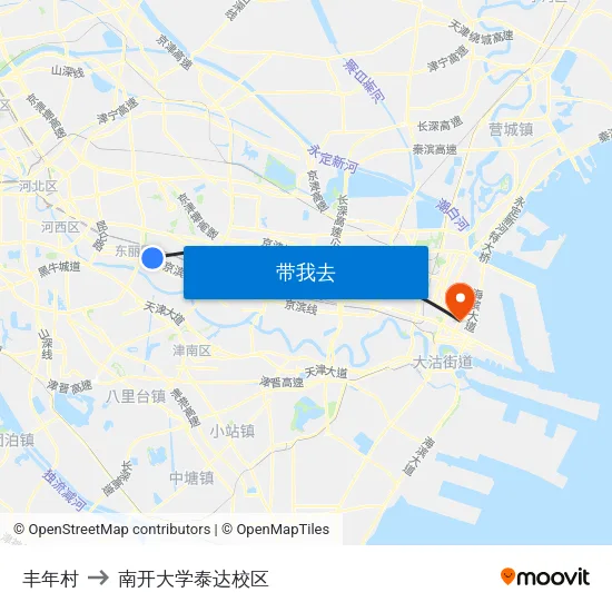 丰年村 to 南开大学泰达校区 map