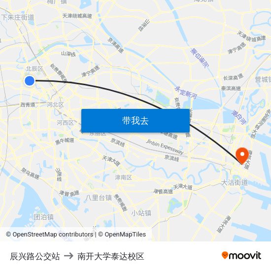 辰兴路公交站 to 南开大学泰达校区 map